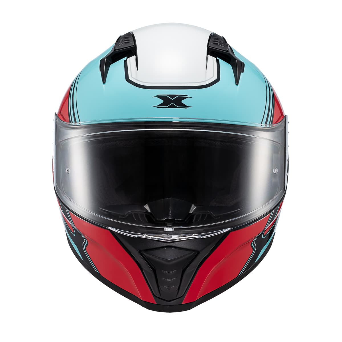 Capacete TEXX Fechado Raptor Hornet Azul Vermelho Branco Brilho