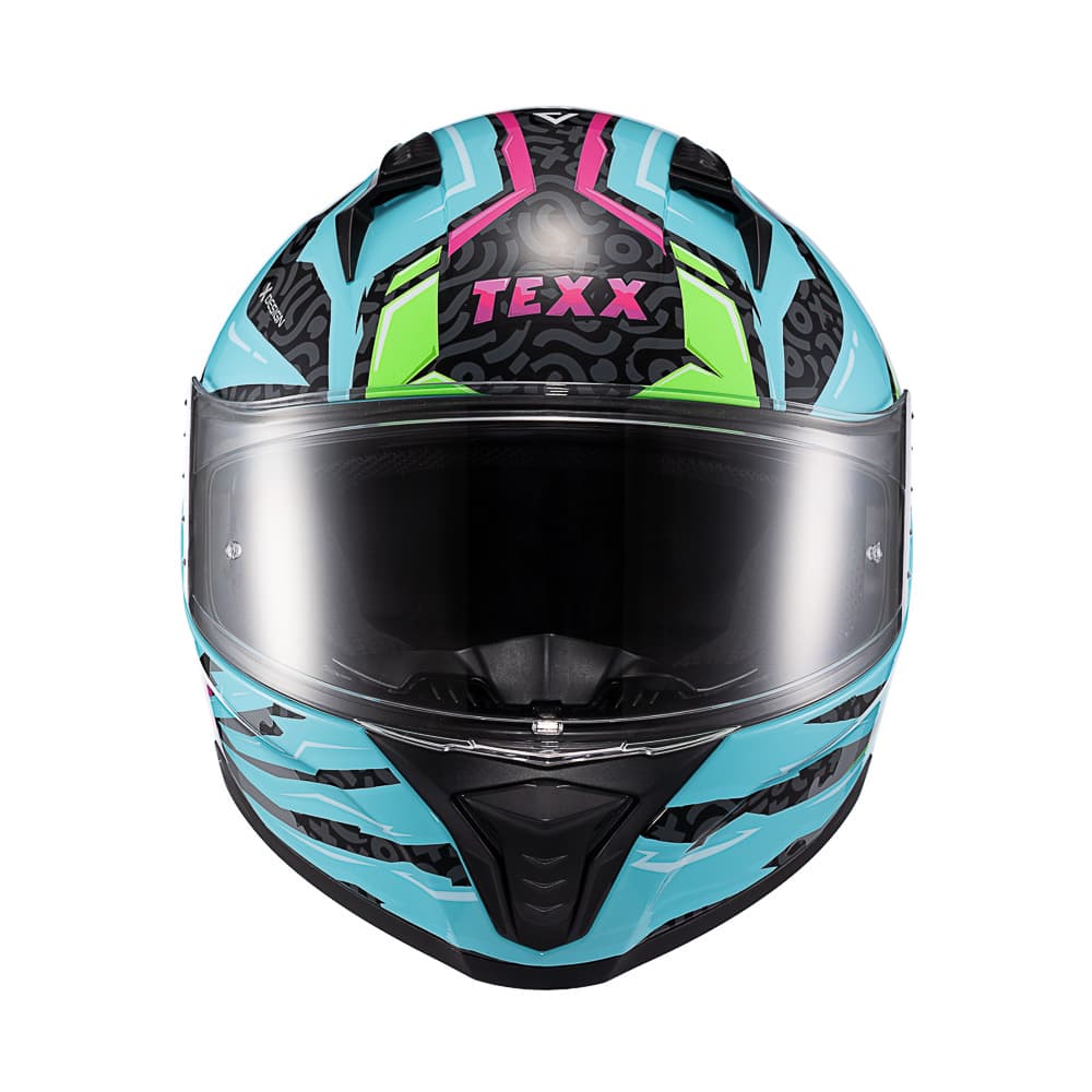 Capacete TEXX Fechado Raptor Arcade Azul Verde Rosa Brilho