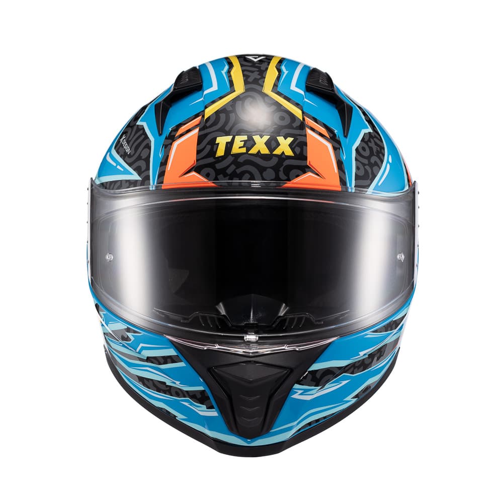 Capacete TEXX Fechado Raptor Arcade Azul Vermelho Amarelo Brilho