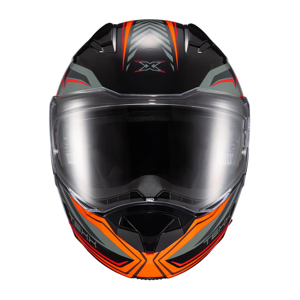Capacete TEXX Escamoteável Kratos Nomade Preto Laranja Cinza Brilho